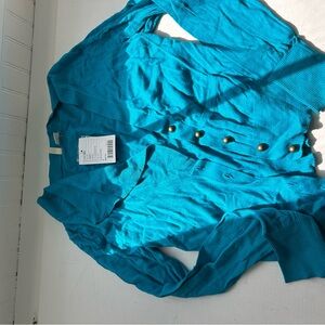 Turquoise Cardigan with Gold Buttons